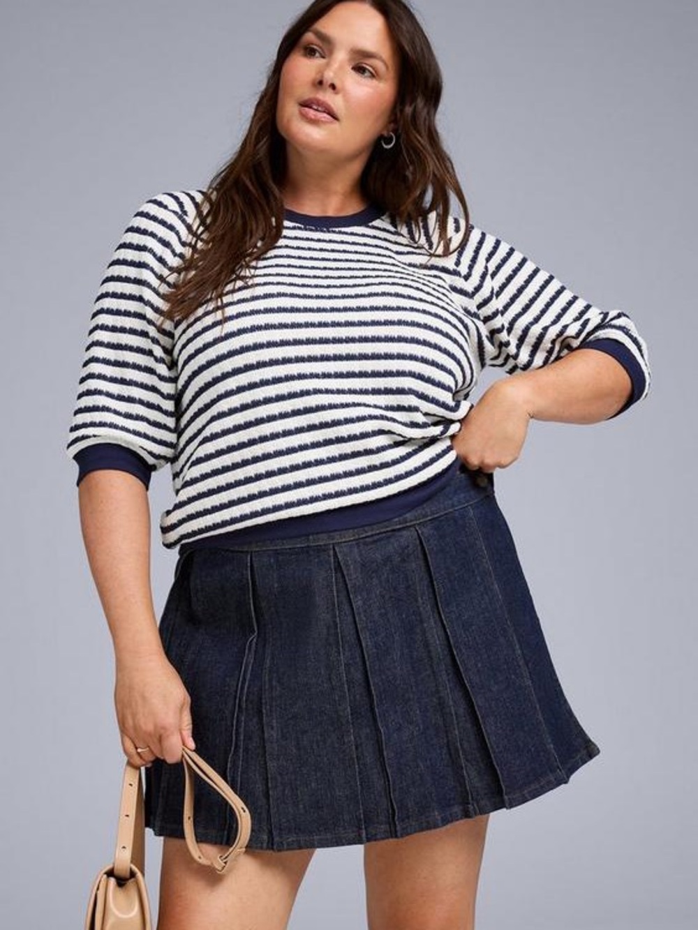 TORRID Belle Isle Raglan Sleeve Crew Top | White • Navy Striped | Size 1 (14/16)